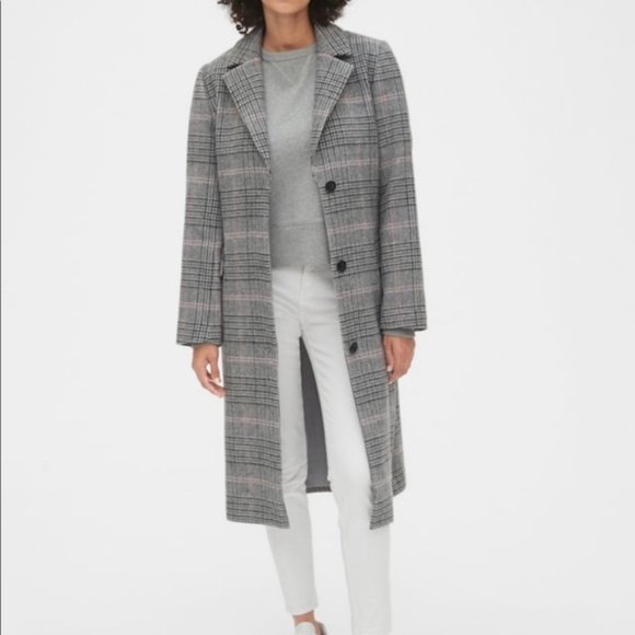 GAP Jackets & Blazers - GAP Plaid Longline Wool-Blend Coat